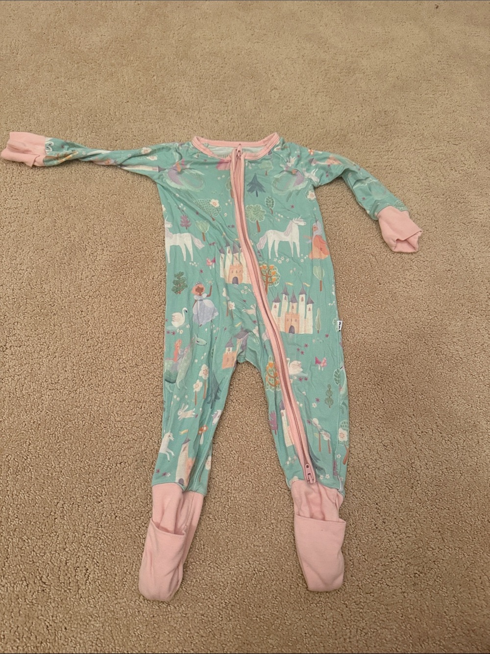 Little Sleepies Mint & Pink Footie - Unicorns & Castles